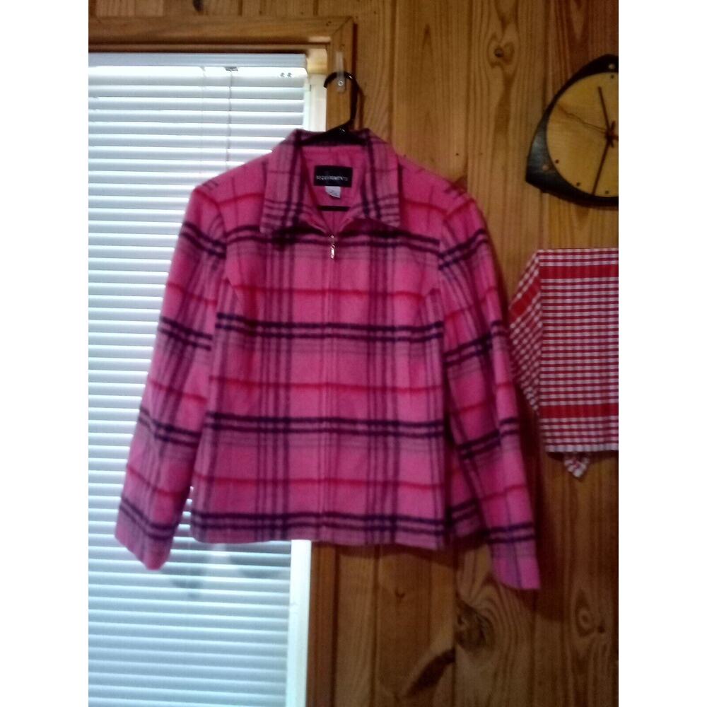 Requirements Women 14 Pink Wool/Mohair Blend Plaid Zip Jacket Coat Blazer